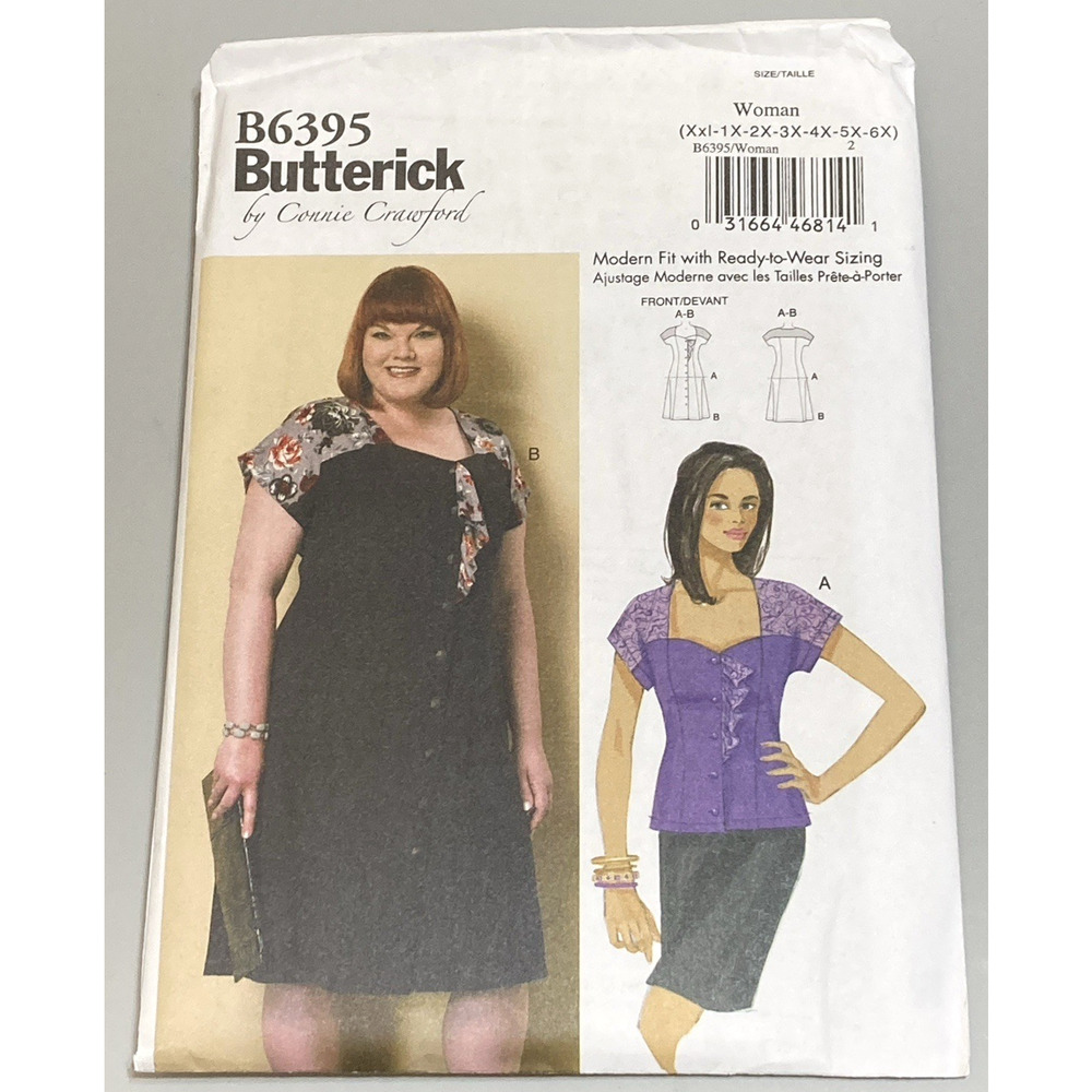 Butterick Sewing Pattern B6395 Miss Women Dress & Blouse Sz XXL-6X UNCUT